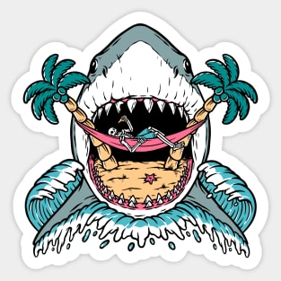 Skeleton Hammock in a Shark Bite // Funny Vintage Beach Cartoon Sticker